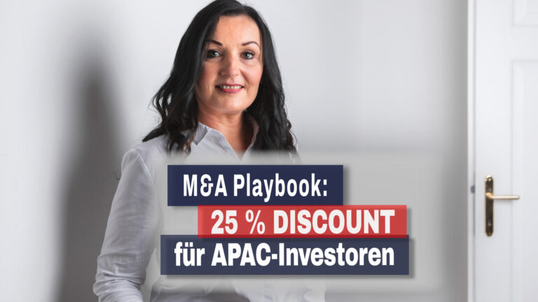 Michaela Schaaf-Hoffelner präsentiert das M&A Playbook: 25 Prozent Discount-Strategie für APAC-Investoren in der europäischen Intralogistik.