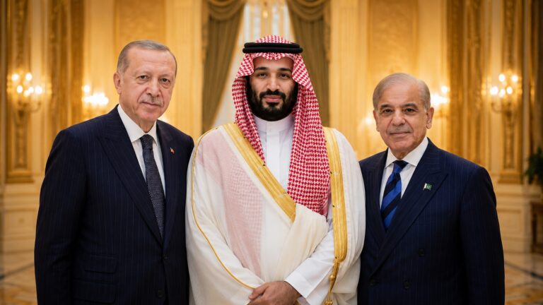 Saudi Arabia, Türkiye and Pakistan leaders symbolising the emerging regional power shift during the Iran war.