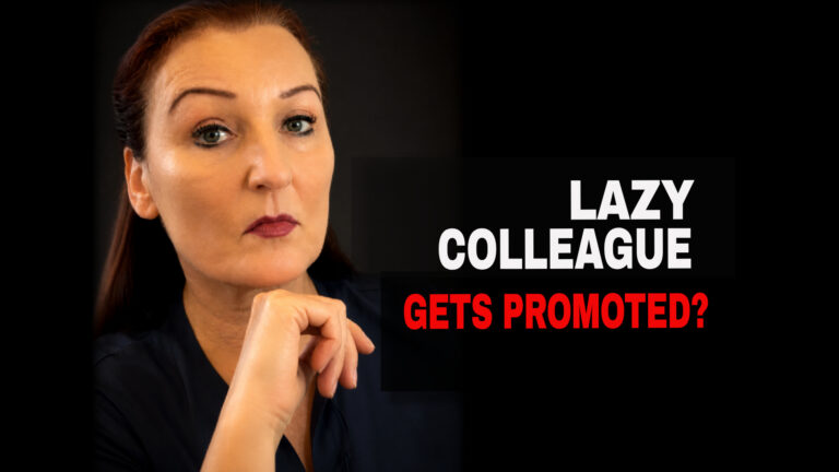 Businesswoman with the headline “Lazy Colleague Gets Promoted?” illustrating the hidden cost of a bad leadership hire.